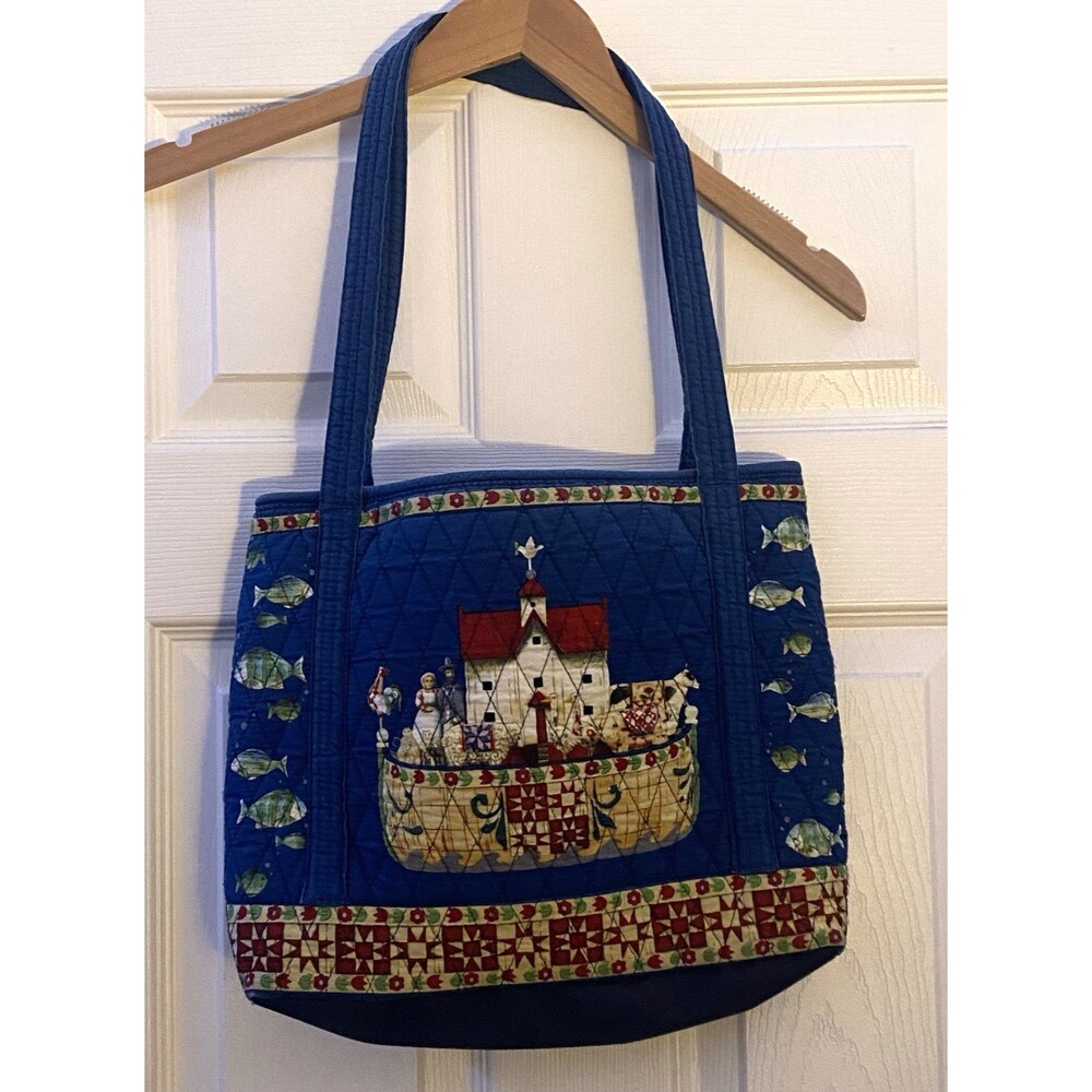 Vintage 2005 Jim Shore Heartwood Creek Noah's Ark Quilted Tote Bag